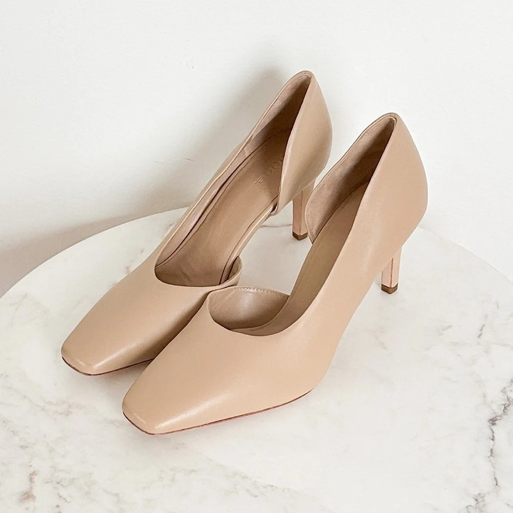 NEW VINCE Tiana Square Toe Leather Pump in Tan Size 9
